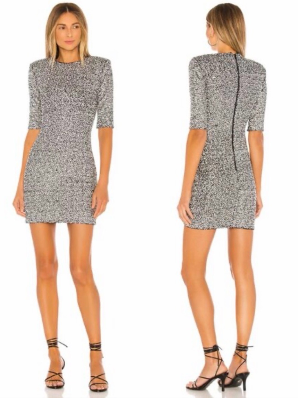 Alice + Olivia Gray Tweed Short Sleeve Mini Dress